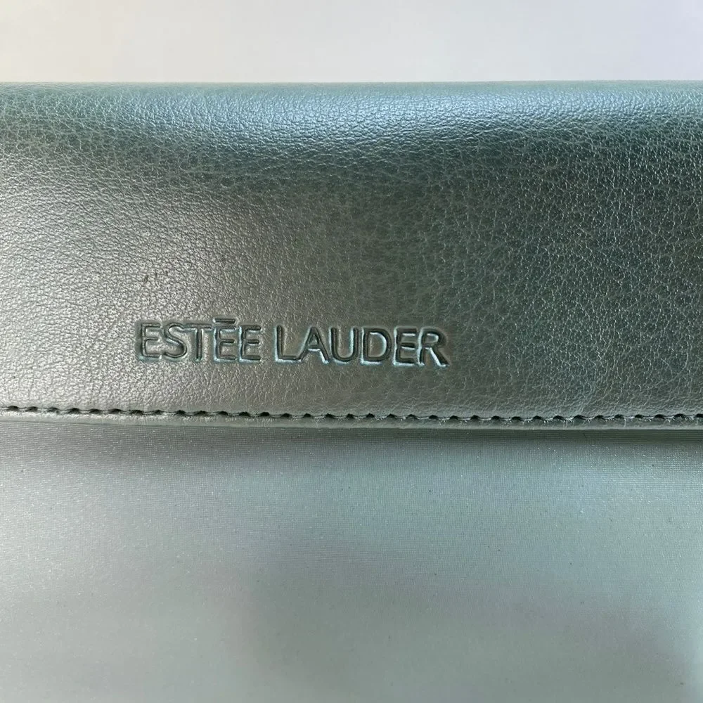 Estee Lauder Womens Small Cosmetic Bag Makeup Clutch Vinyl Lined Snap Top 8